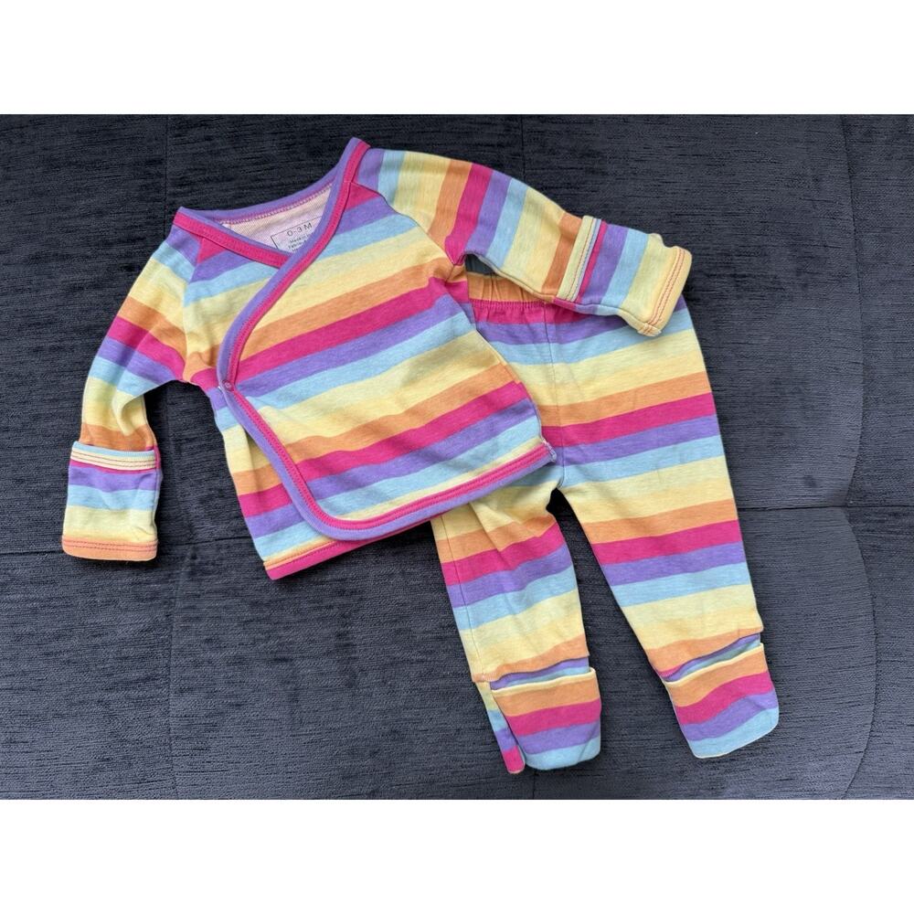 Paris Hilton Monica + Andy 100% Organic Girls Pajamas - Size 0-3 Months Striped